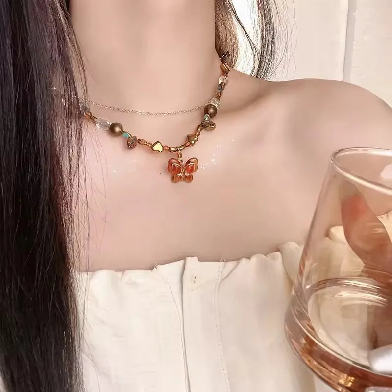 Retro Beaded Butterfly Necklace