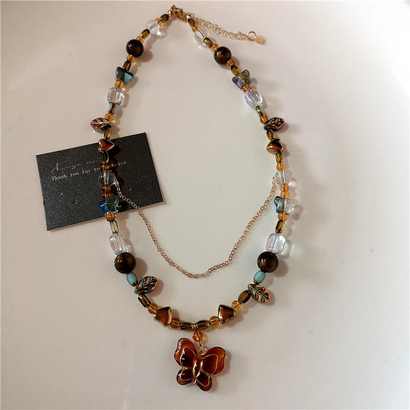 Retro Beaded Butterfly Necklace