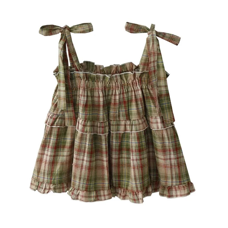 Green Plaid Drapy Tank